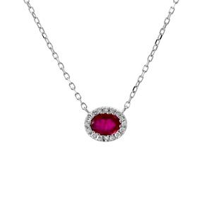 14K White Gold Halo Diamond Ruby Necklace